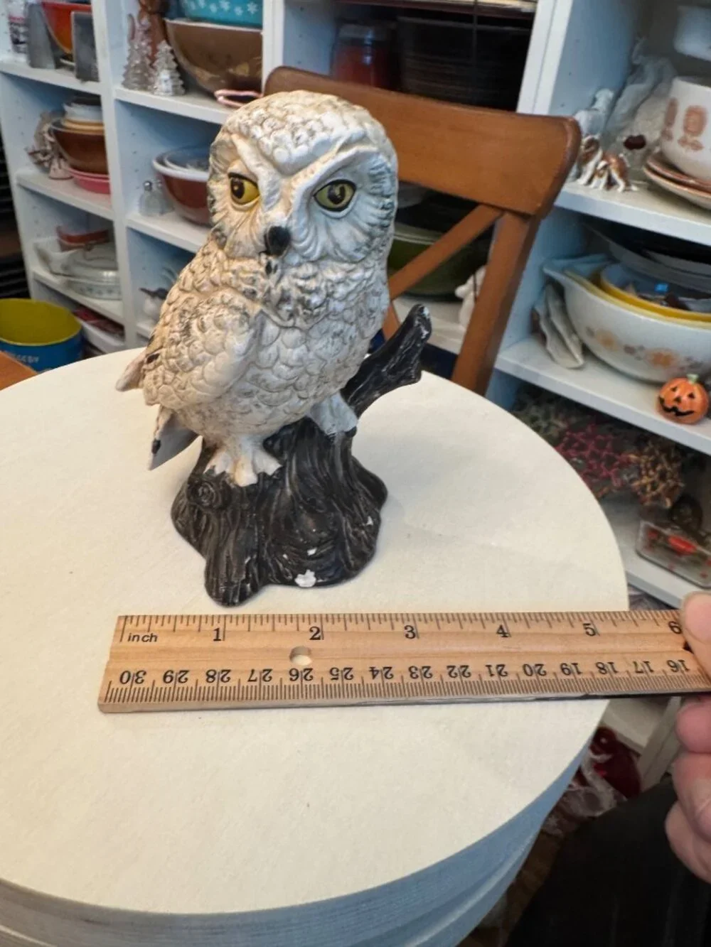 Vintage Enesco E5138 Owl on Stump white tan brown read